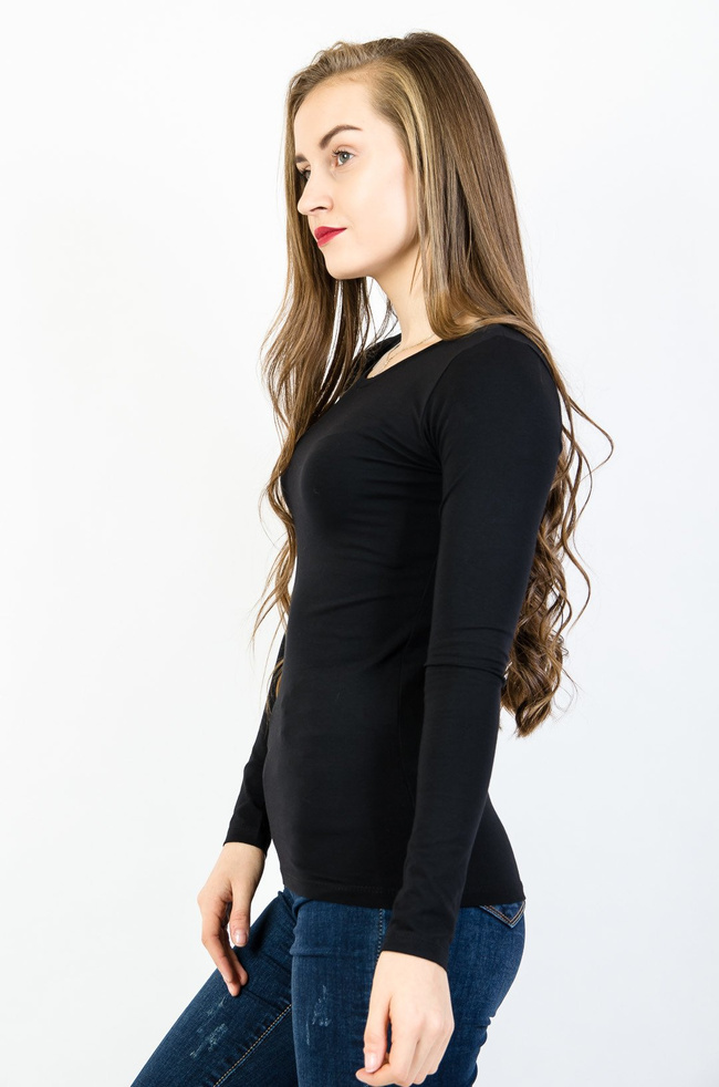 Czarna bluzka typu basic z długim rękawem