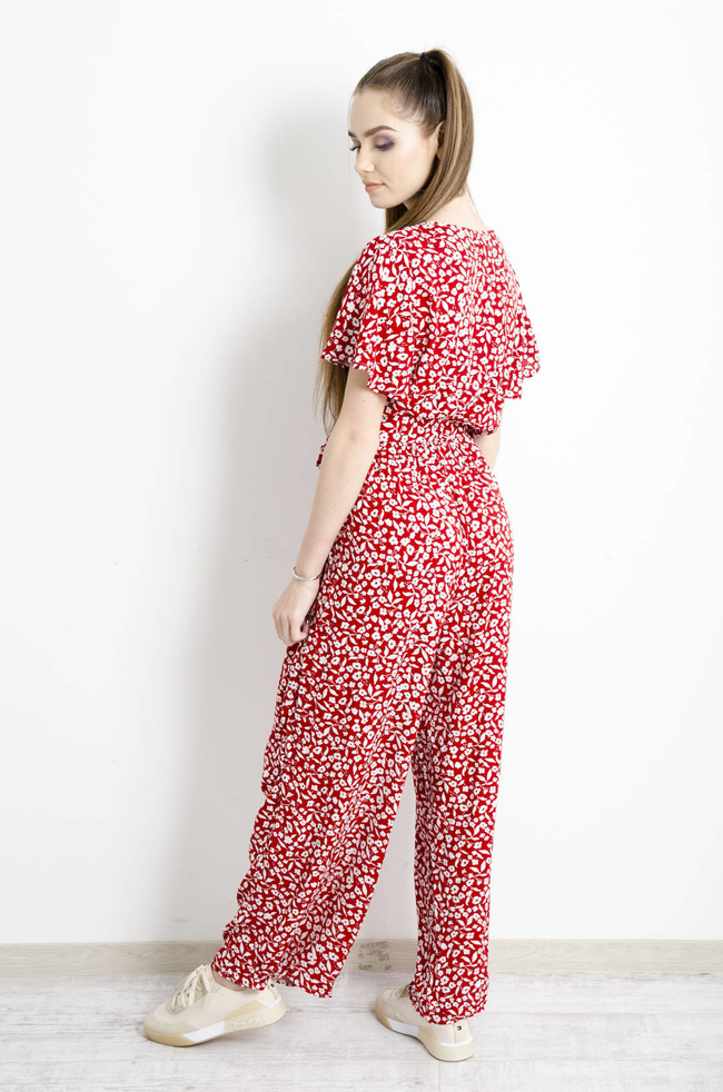 KOMBINEZON W KWIATY - CZERWONY