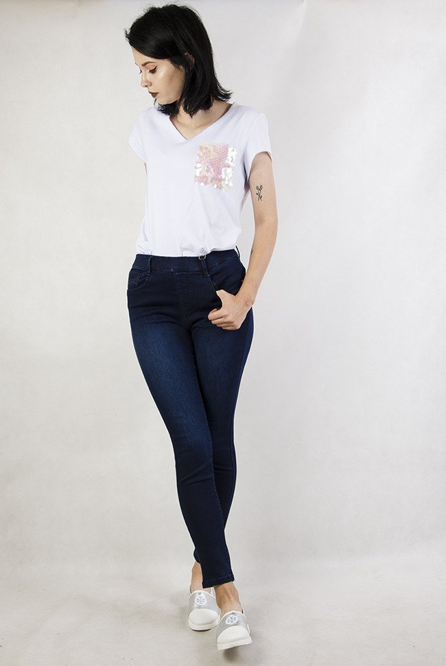 (Rozmiary L-XXXXL) Granatowe spodnie z gumką w pasie