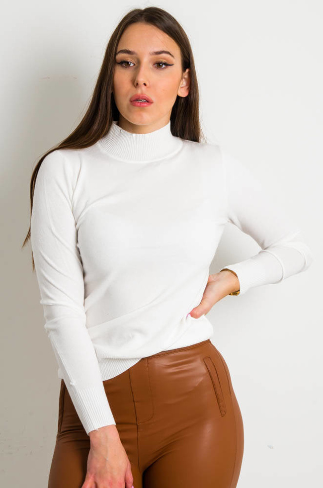 CIENKI BIAŁY SWETEREK Z PÓŁGOLFEM