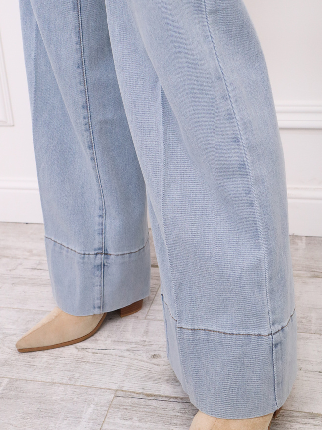 Spodnie jeansowe z wysoką talią i długimi nogawkami - JASNO NIEBIESKIE