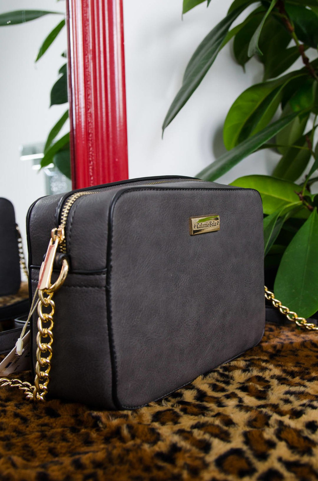 SZARA TOREBKA TYPU KUFEREK NA ZŁOTYM ŁAŃCUSZKU