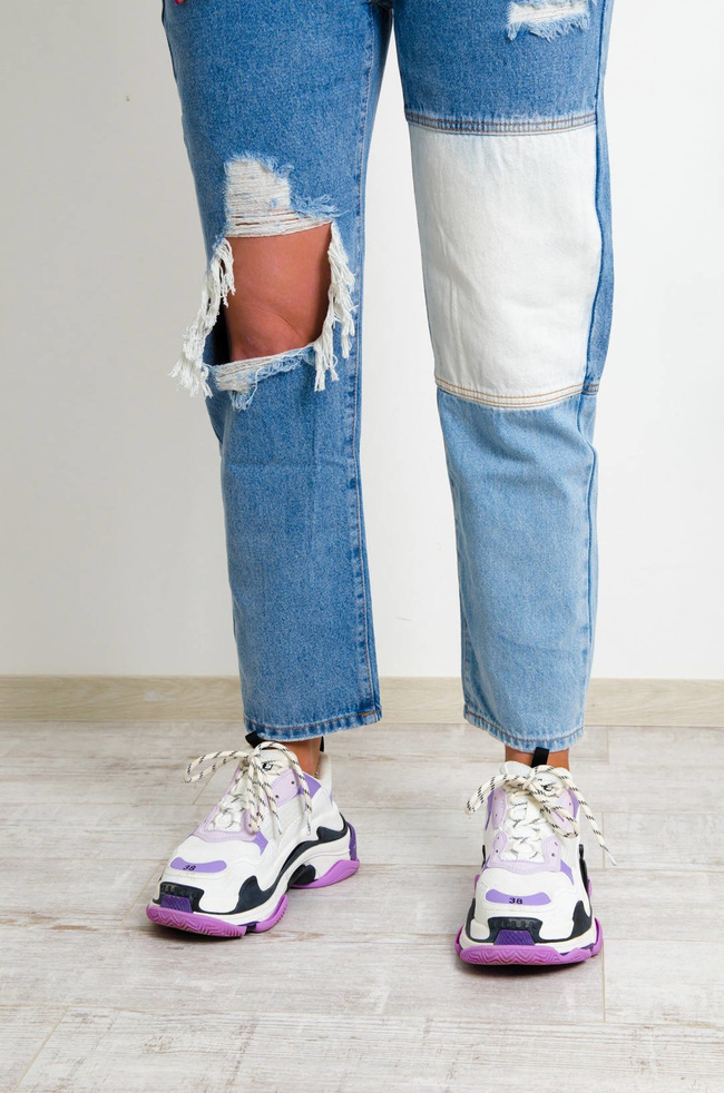 PATCHWORKOWE JEANSY O KROJU STRAIGHT WIDE 