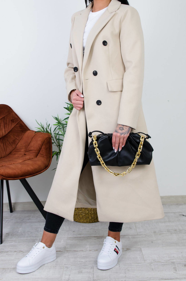 BEŻOWY DŁUGI PŁASZCZ