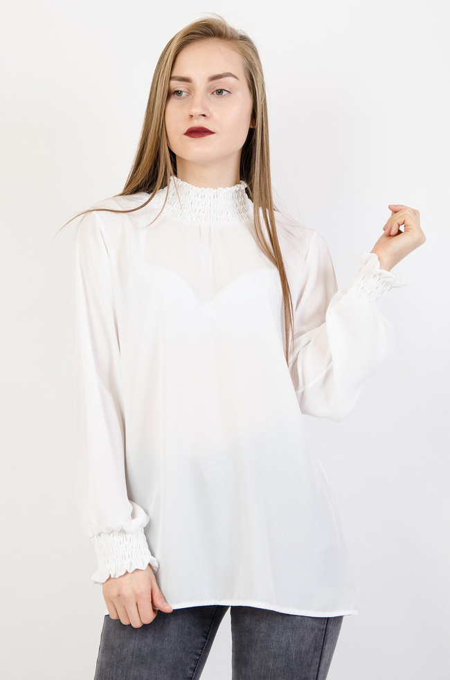 Biała koszula półgolf z marszczeniem