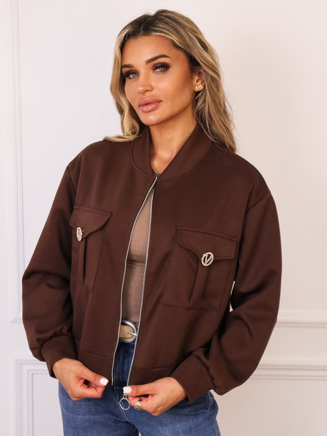 BLUZA BOMBERKA ZAPINANA NA ZAMEK- CZEKOLADOWA