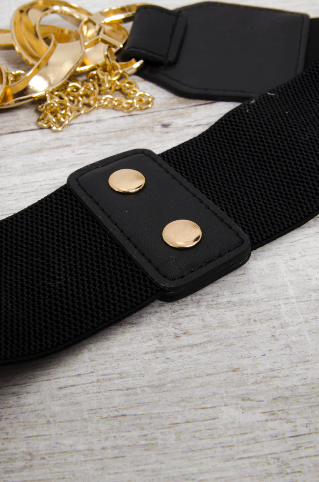 PASEK CZARNY NA GUMIE Z ŁAŃCUCHEM 