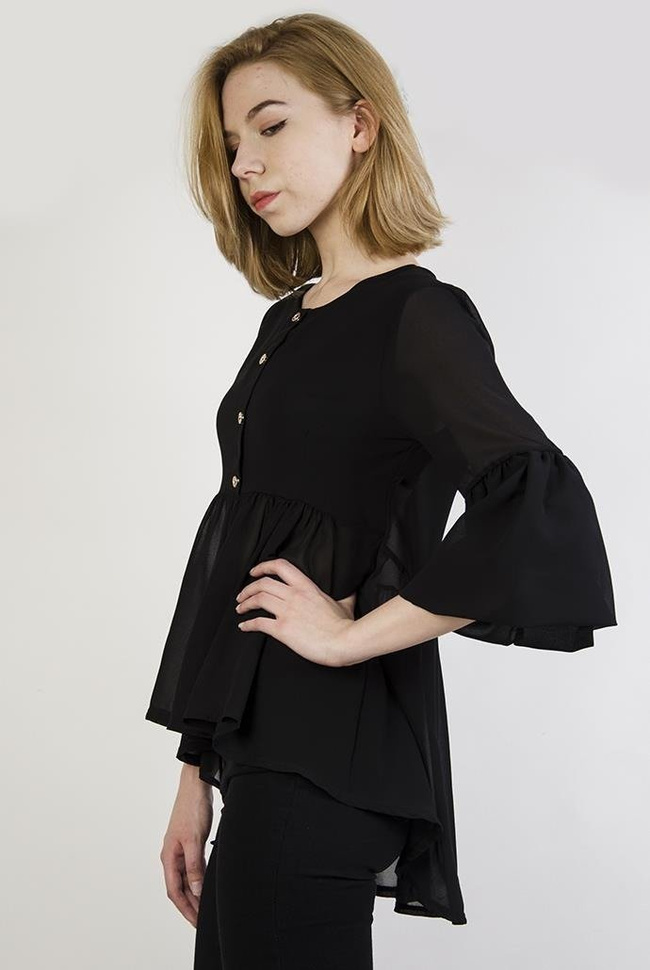 Czarna bluzka z siateczkowym odcięciem pod biustem