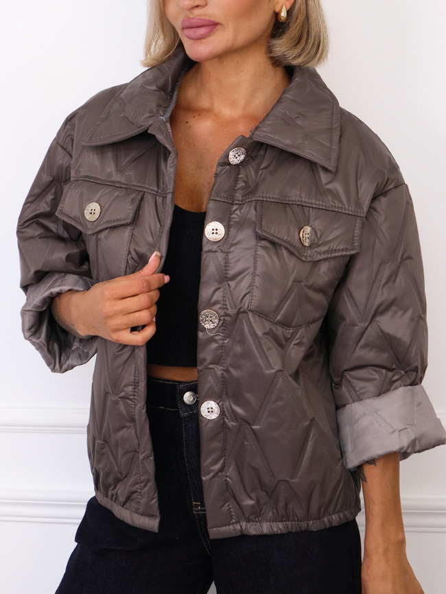 KURTKA PIKOWANA ZAPINANA NA ZŁOTE GUZIKI- SZARA