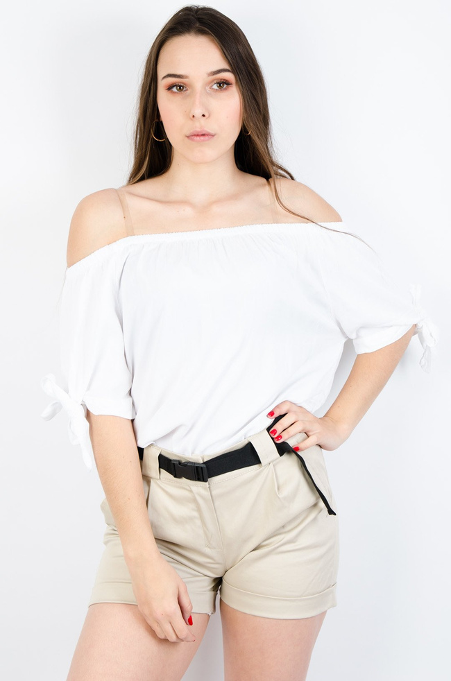 BIAŁA BLUZKA Z GUMĄ W DEKOLCIE