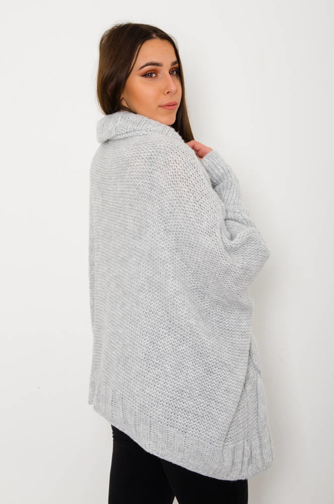 SZARY ASYMETRYCZNY SWETER- NIETOPERZ 