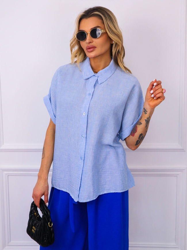 KOSZULA Z KRÓTKIM RĘKAWEM- NIEBIESKA