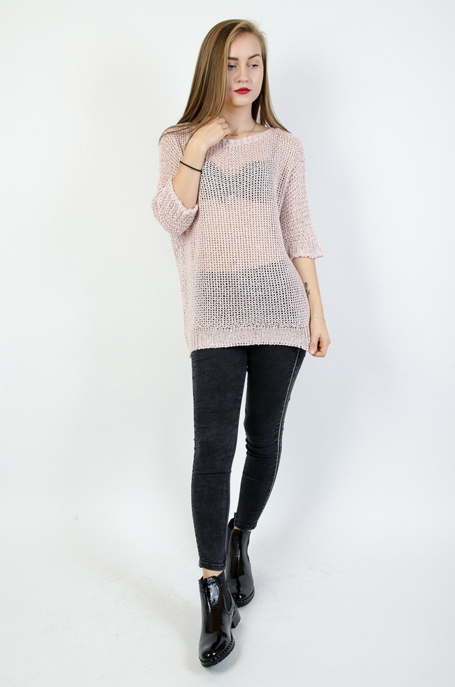 Różowy sweterek na krótki rękaw z cekinami