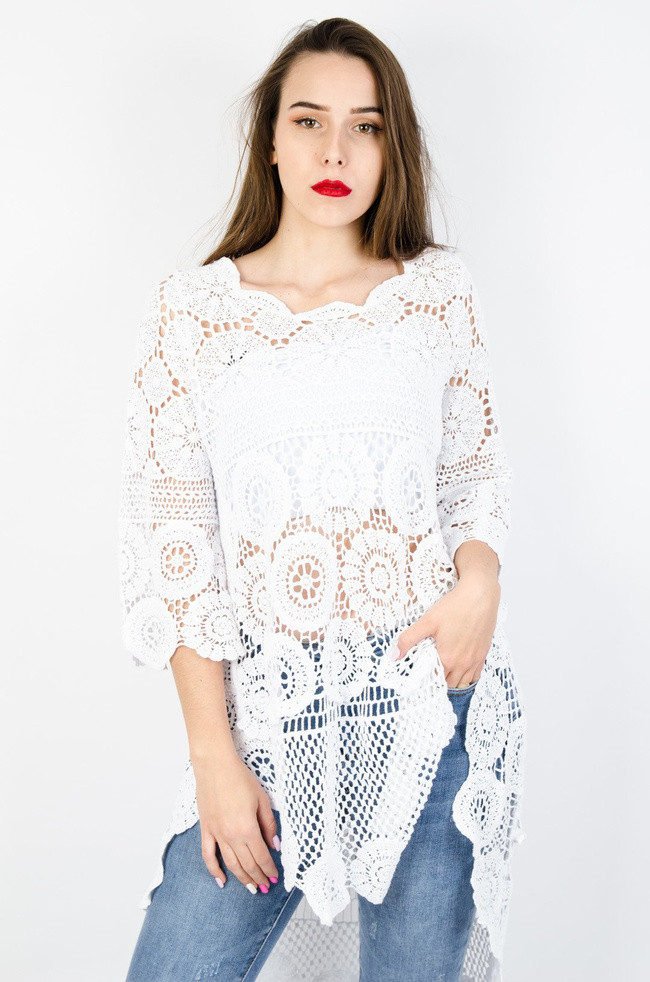 BIAŁA ASYMETRYCZNA TUNIKA AŻUROWA