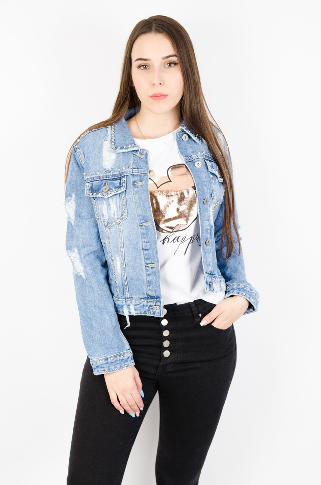 KRÓTKA KURTKA JEANSOWA Z DŻETAMI 