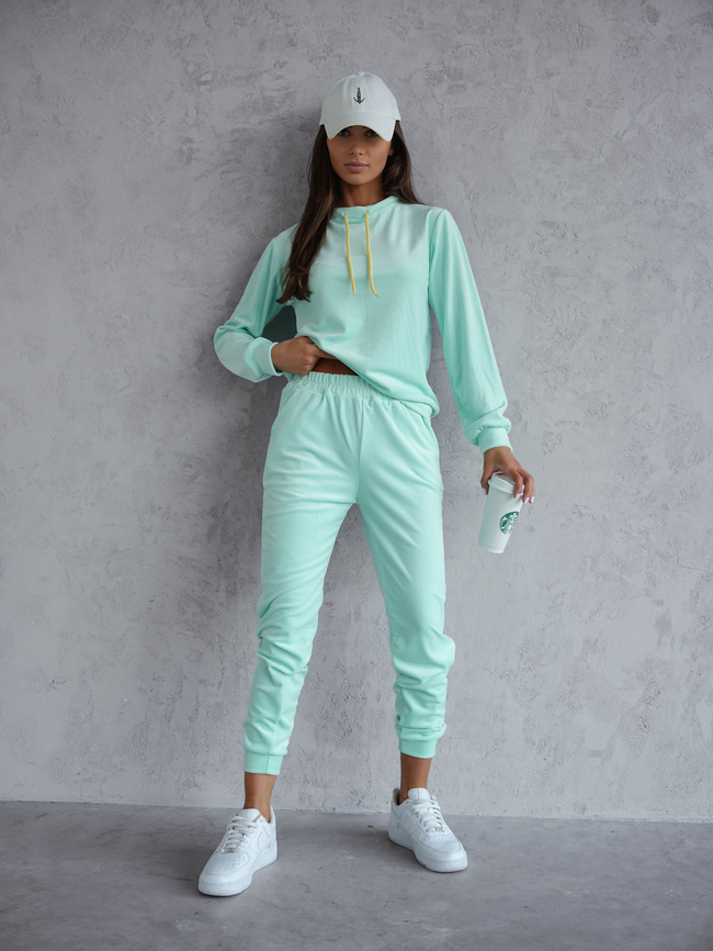 KOMPLET DRESOWY WELUROWY Z KONTRASTOWYMI SZNURKAMI- MIĘTOWY