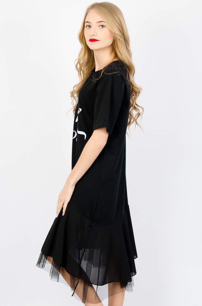 CZARNA BAWEŁNIANA SUKIENKA Z TIULEM 