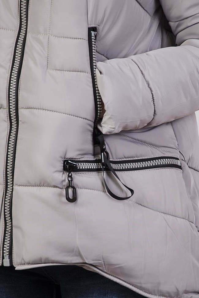 Ocieplana szara asymetryczna kurtka