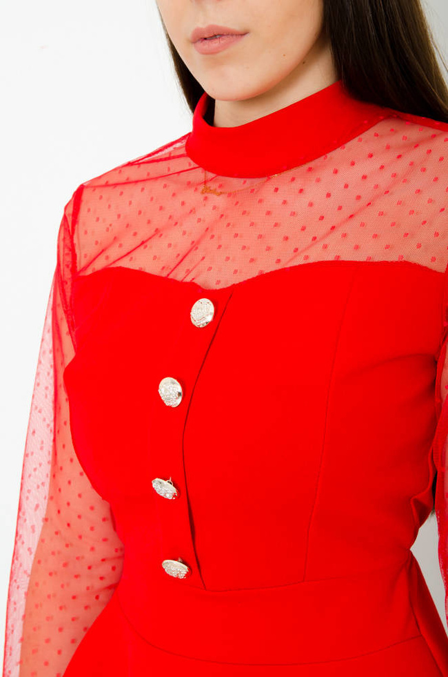 CZERWONA ELEGANCKA BLUZKA BASKINKA Z OZDOBNYMI GUZIKAMI 