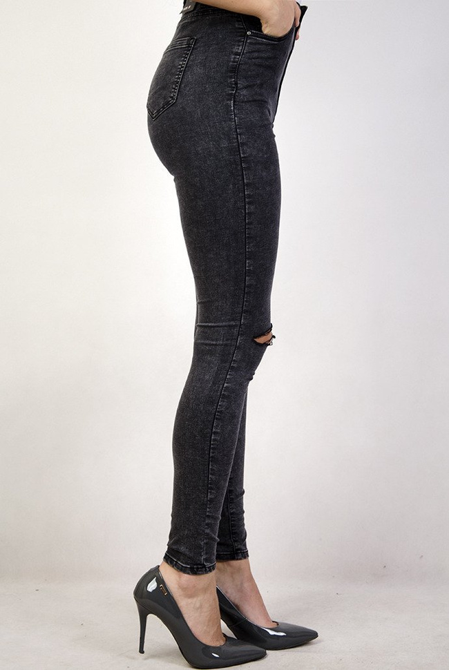 Spodnie jeansowe marmurkowe z rozcięciami