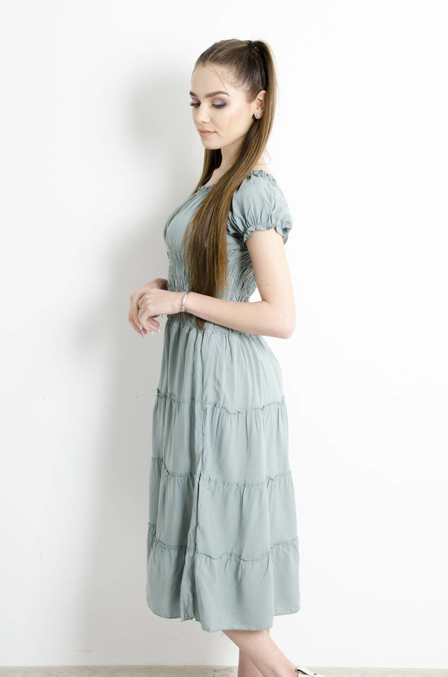 SUKIENKA HISZPANKA MIDI Z GUMĄ W PASIE- ZIELONA