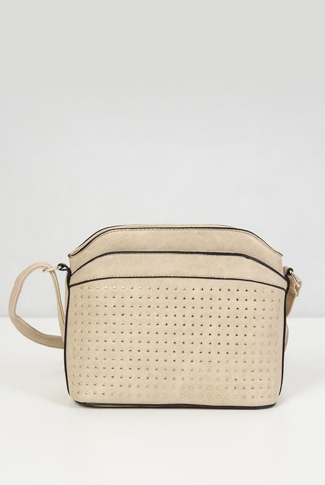 Beżowa, mała torebka zdobiona ćwiekami