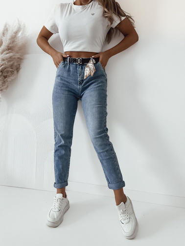 SPODNIE JEANSOWE MOM FIT Z WYSOKIM STANEM+ PASEK ZE WSTĄŻKĄ