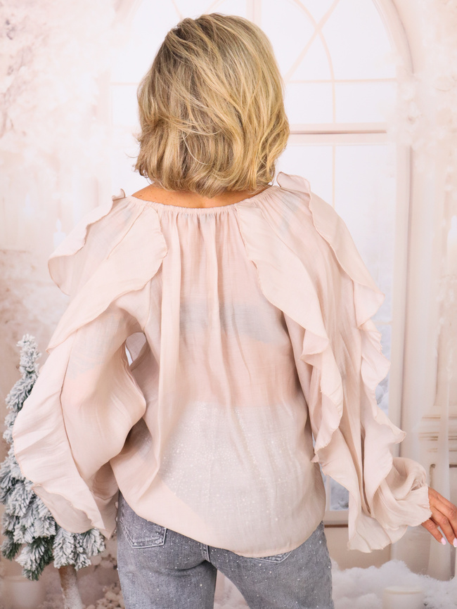 KOSZULA Z FALBANAMI ZAPINANA NA GUZIKI- BEŻOWA