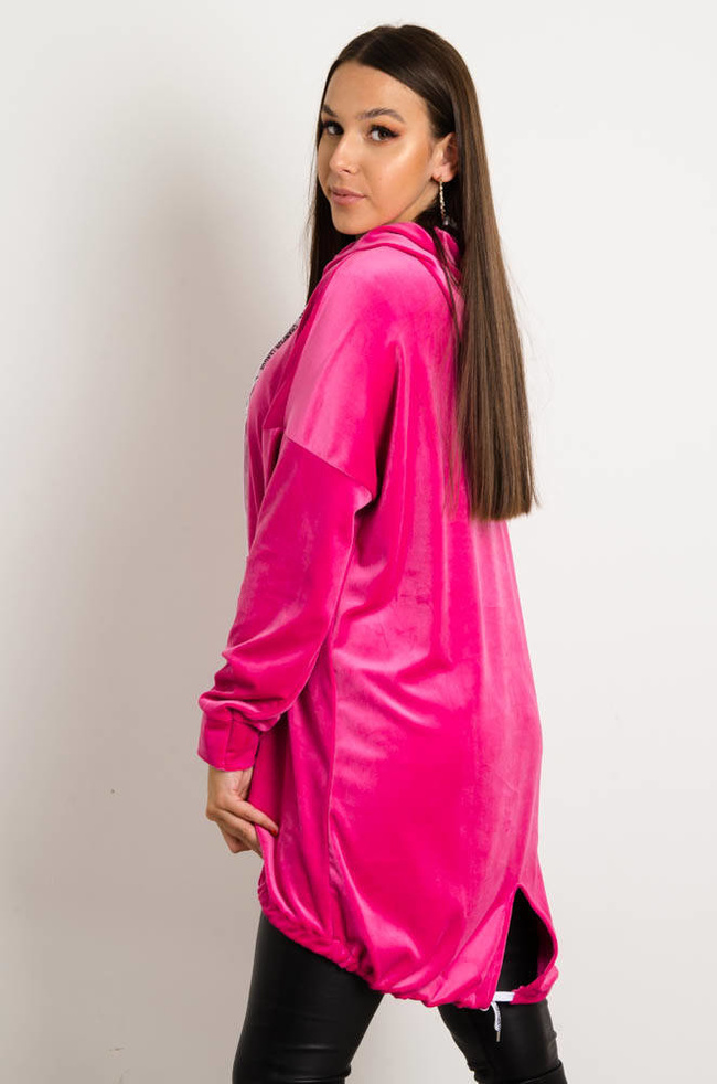 RÓŻOWA WELUROWA SUKIENKA Z KAPTUREM 