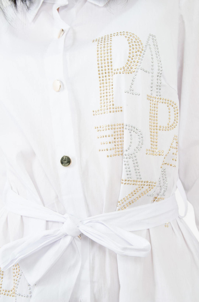 BIAŁA KOSZULOWA SUKIENKA Z TIULEM 