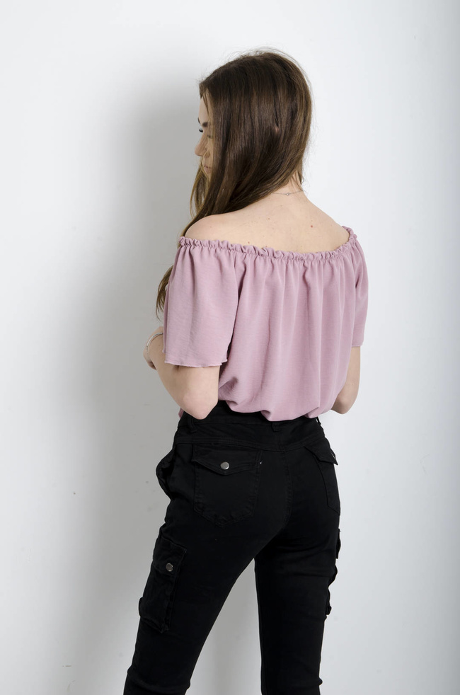 BLUZKA HISZPANKA Z WIĄZANIEM -RÓŻOWA