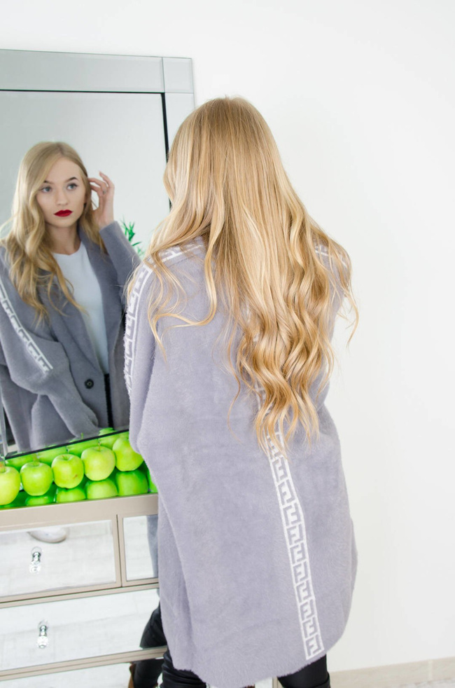 SZARA NARZUTA PŁASZCZ ALPAKA- JESIEŃ