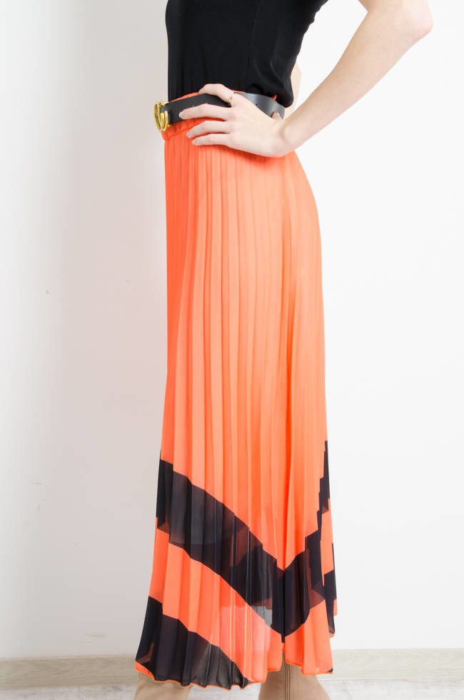 SPÓDNICA PLISOWANA Z PASKIEM - POMARAŃCZOWA