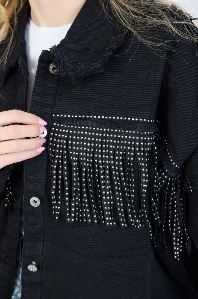 CZARNA KURTKA JEANSOWA Z FRĘDZLAMI (S-L)