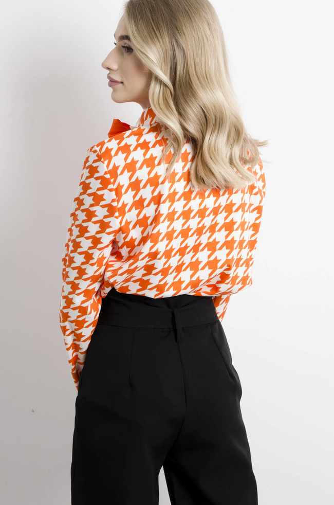 KOSZULA W PEPITKĘ Z WIĄZANIEM- POMARAŃCZOWA