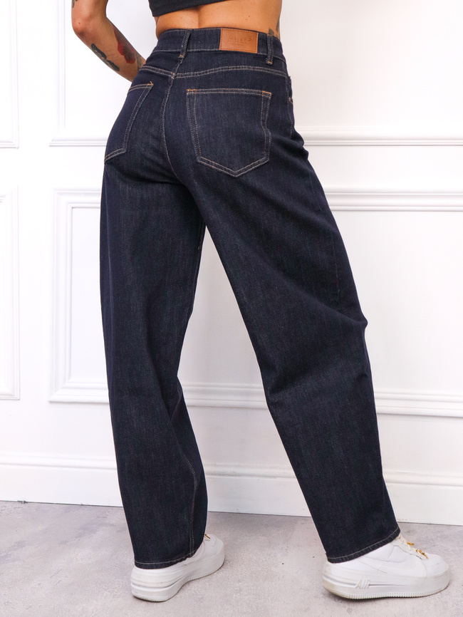 SPODNIE JENSOWE LOOSE Z WYSOKIM STANEM- CIEMNY GRANAT