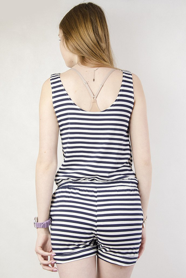 Kombinezon w biało-granatowe paski z naszywką