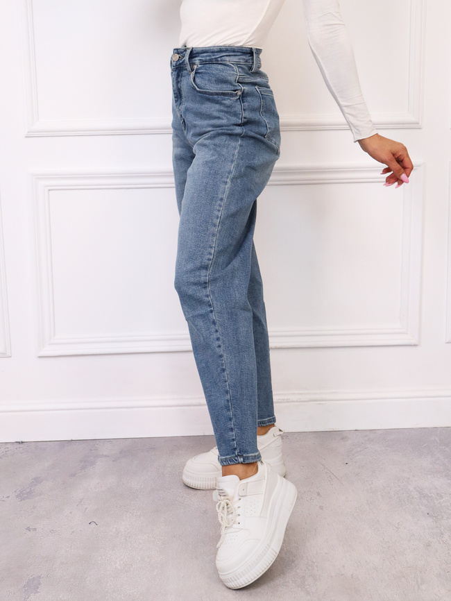 SPODNIE JEANSOWE MOM FIT Z WYSOKIM STANEM- NIEBIESKIE
