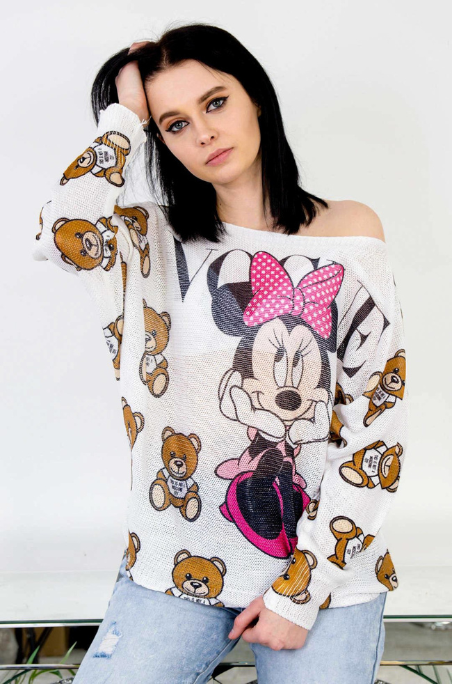 BIAŁA LUŹNA BLUZKA Z MOTYWEM MYSZKI