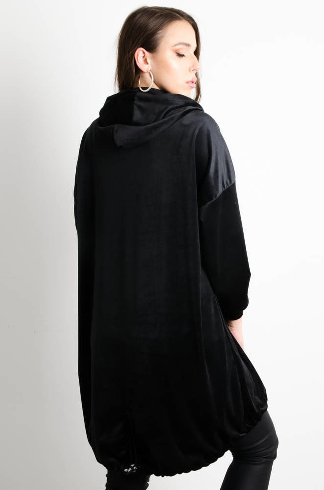 CZARNA ASYMETRYCZNA TUNIKA Z NAPISEM