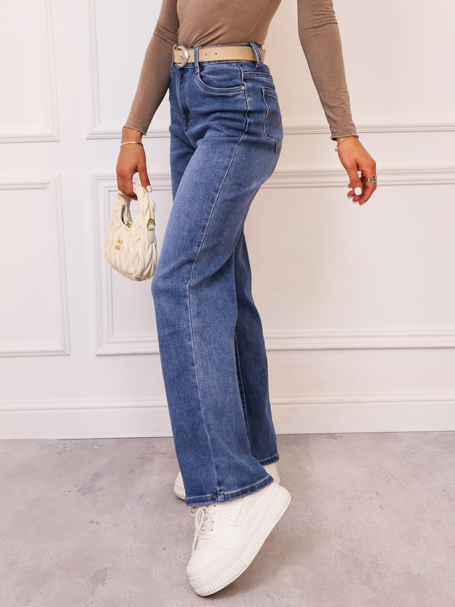 SPODNIE JEANSOWE Z SZEROKIMI NOGAWKAMI+ PASEK