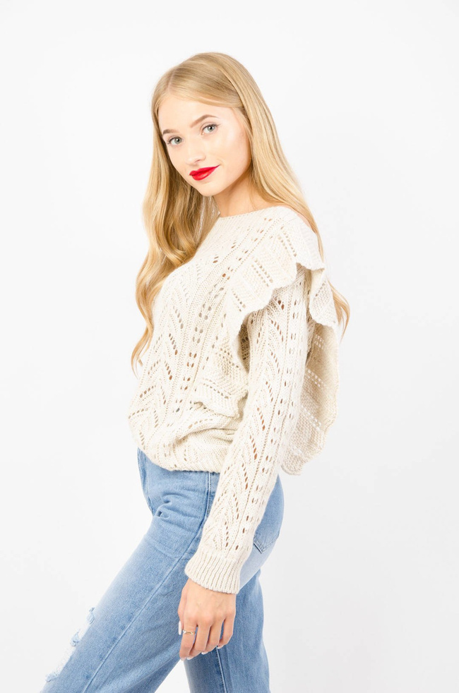 BEŻOWY AŻUROWY SWETER BUTTERFLY