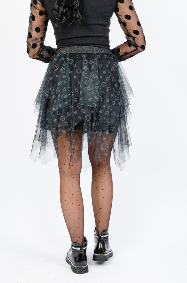 WZORZYSTA SPÓDNICA TIULOWA MINI Z ELASTYCZNYM PASEM 