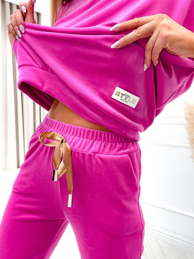 WELUROWY KOMPLET DRESOWY T-SHIRT+ SPODNIE- CIEMNY RÓŻ