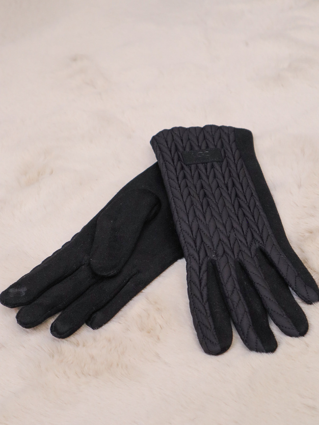 RĘKAWICZKI ZAMSZOWE Z PIKOWANIEM- CZARNY