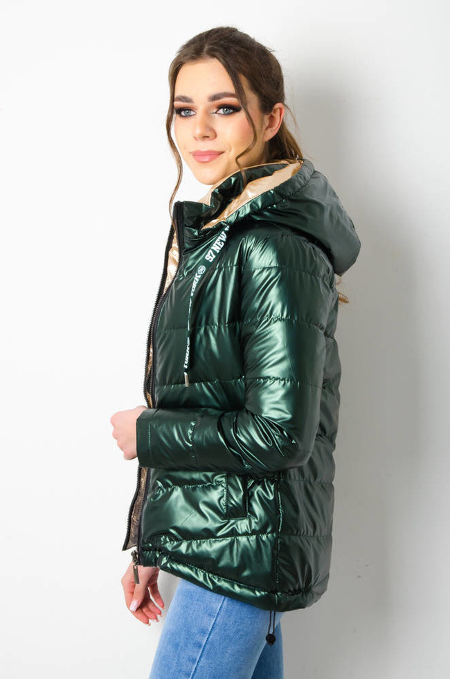 KURTKA PRZEJSCIOWA PIKOWANA Z KAPTUREM - ZIELONA 