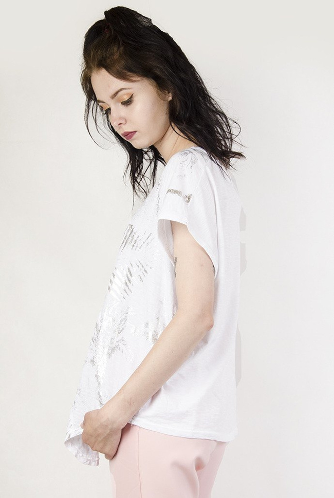 Biała bluzka w srebrne palmy