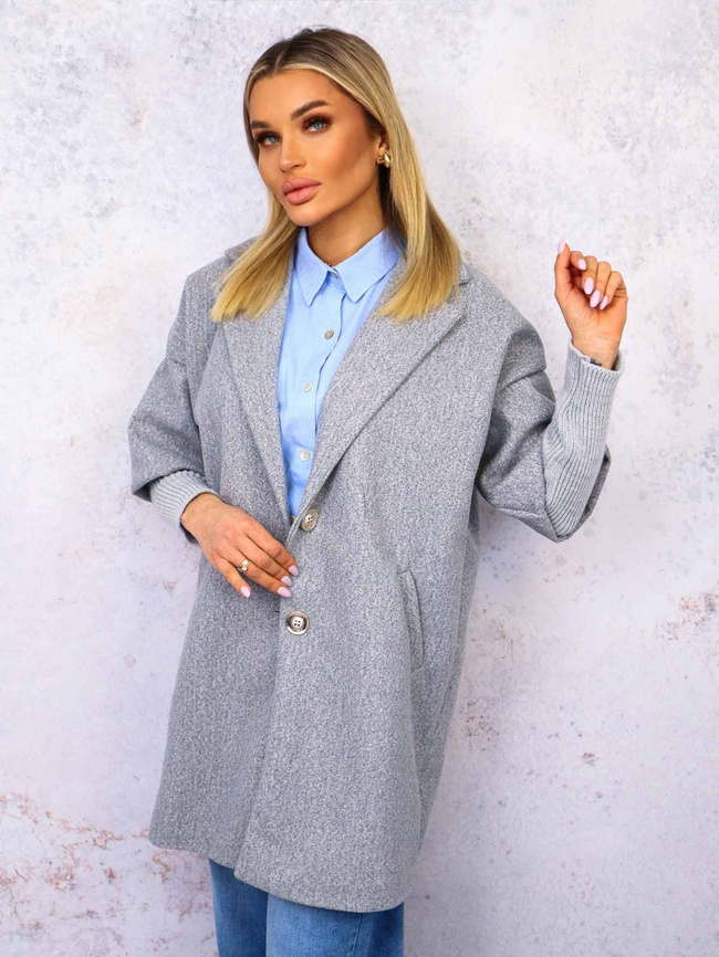 PŁASZCZ ZE SWETROWYMI RĘKAWAMI- SZARY