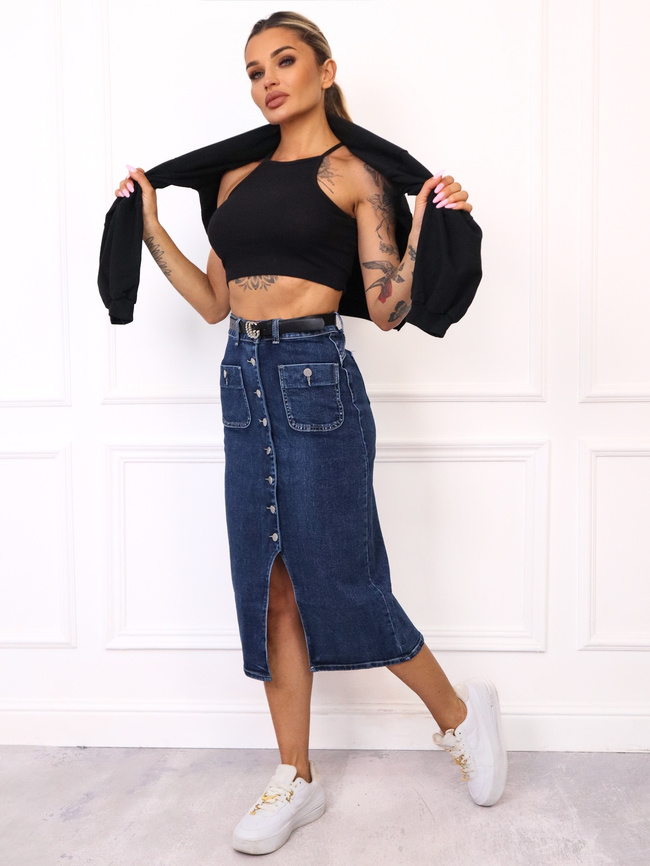 JEANSOWA SPÓDNICA MIDI ZAPINANA NA GUZIKI+ PASEK