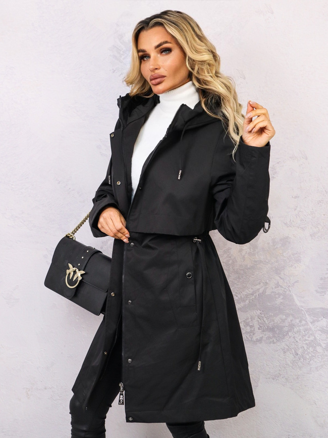 CZARNA DŁUGA KURTKA PARKA PRZEJŚCIOWA